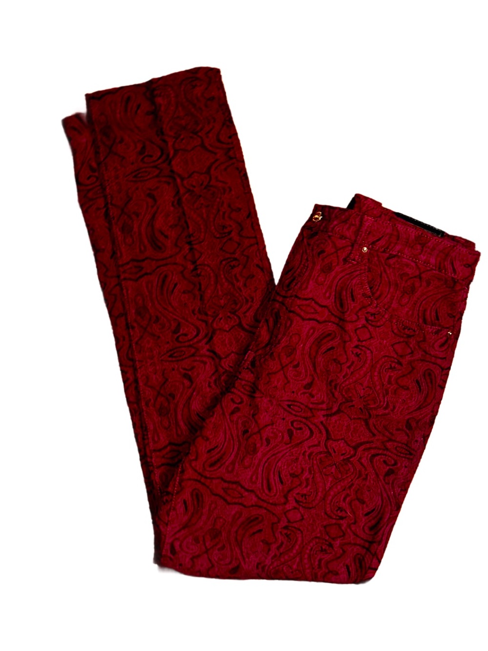 French Dressing Jeans ~ Size 12 (34/32) ~ Red ~ 3D Floral ~ Jeans